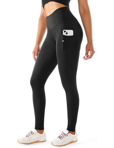 YR Yoga Workout Leggings for Women with Pockets, High-Waisted Compression Gym Leggings, Black