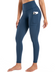 YR Leggings for Women, Yoga Pants with Deep Side Pockets, High Waisted, Majolica Blue