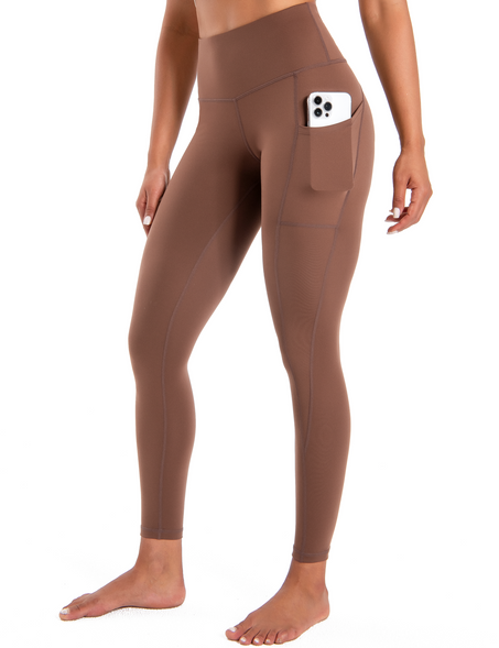 YR Leggings for Women, Yoga Pants with Deep Side Pockets, High Waisted, Sepia Brown