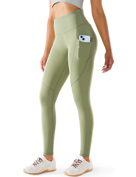 YR Yoga Workout Leggings for Women with Pockets, High-Waisted Compression Gym Leggings, Green