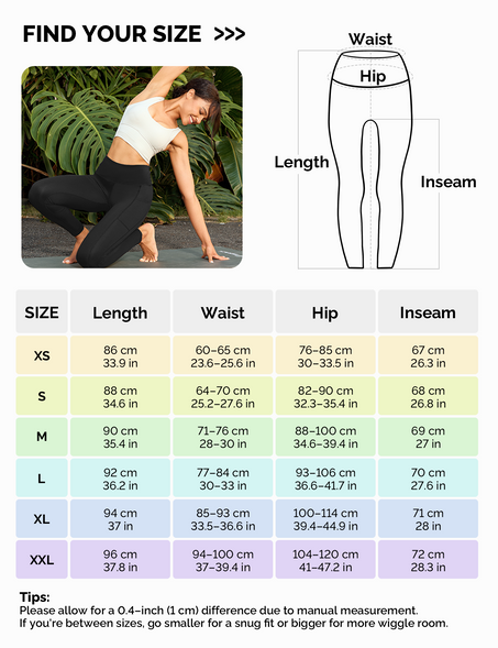 YR Leggings for Women, Yoga Pants with Deep Side Pockets, High Waisted, Black